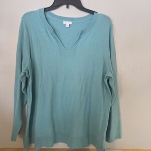 J Jill Womens Blue Pullover Sweater Size 2X Cotton Nylon Naturals Preppy Classic